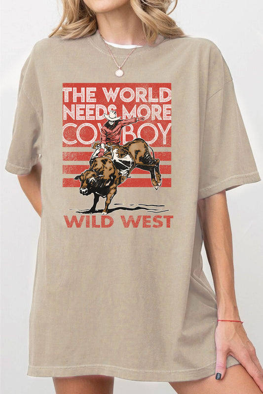 WORLD NEEDS MORE COWBOYS TEE in TAN