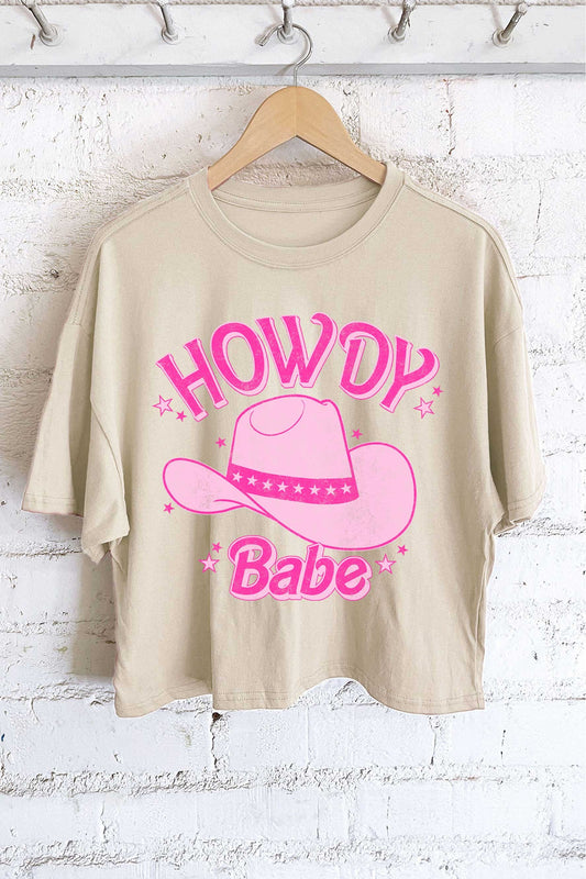 HOWDY BABE HAT CROP TEE in STONE