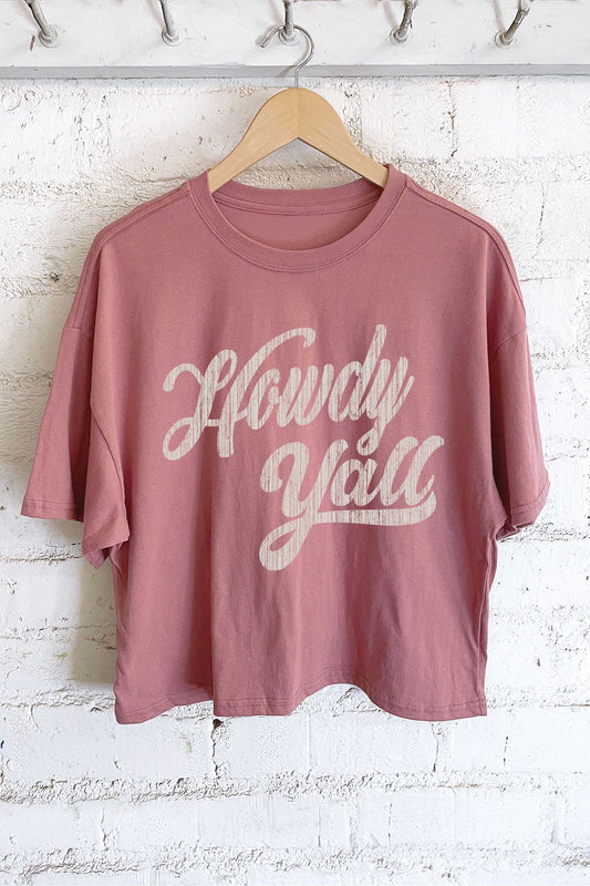 HOWDY YALL CROP TEE in ROSE
