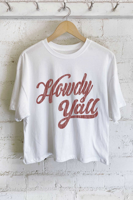 HOWDY YALL CROP TEE in ROSE