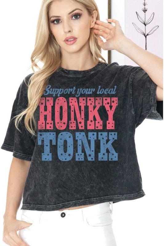 HONKY TONK cropped GREY TEE 1570
