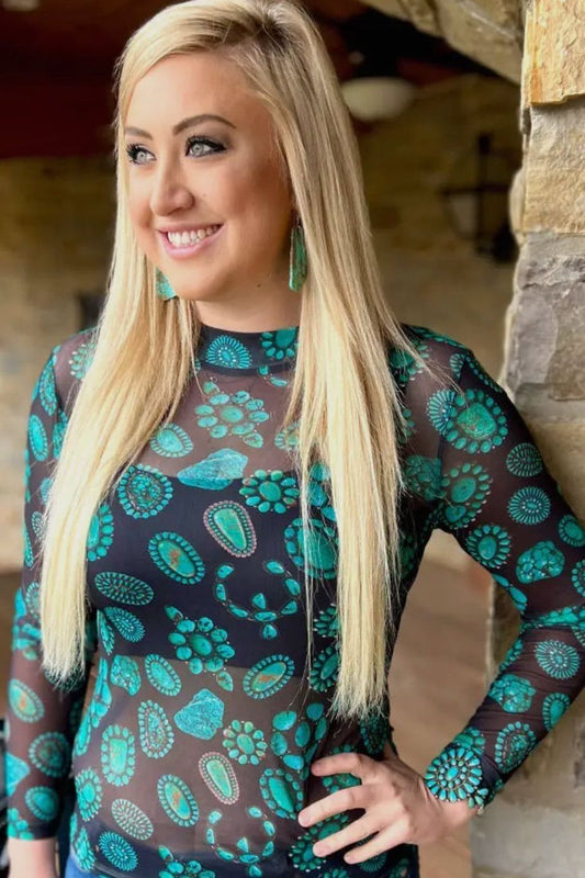 MESH TURQ CONCHO TOP