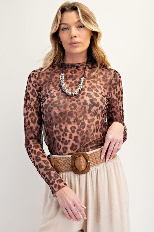 MESH LEOPARD TOP in BROWN