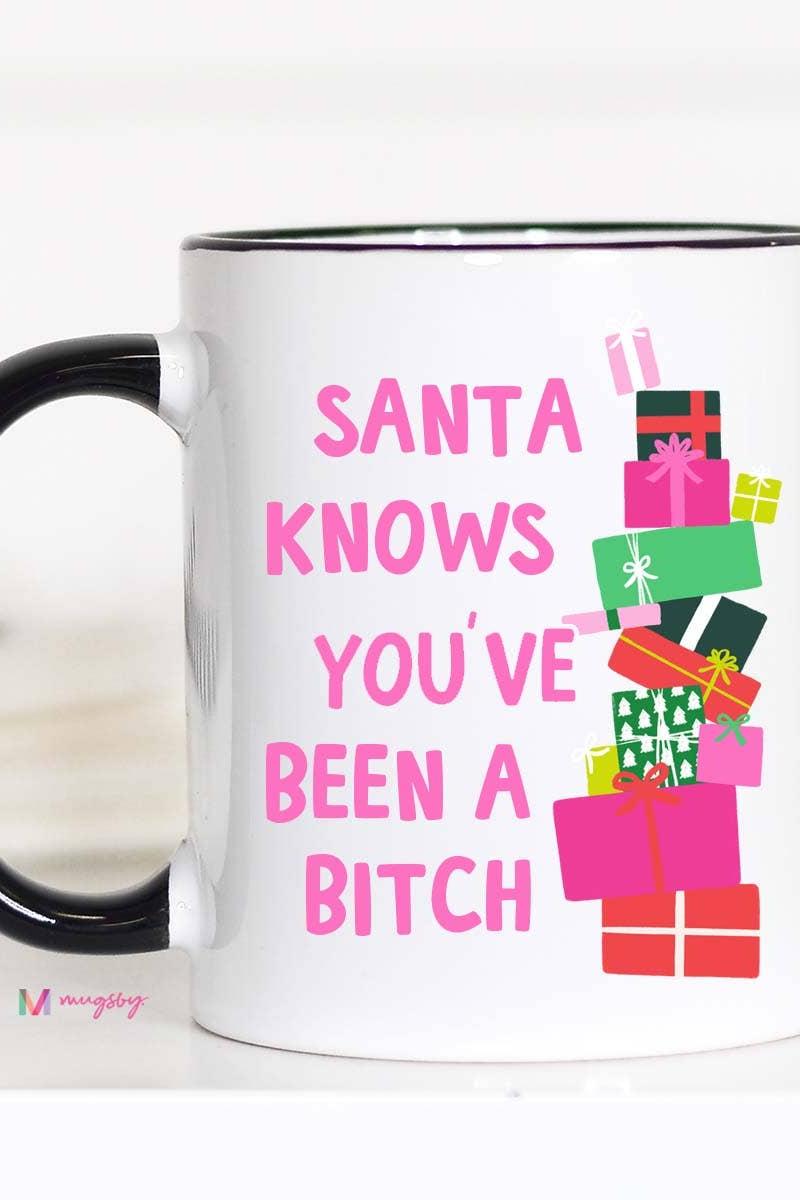 Santa Knows Funny Christmas Mug, Ceramic Mug, Christmas: All White / 15oz