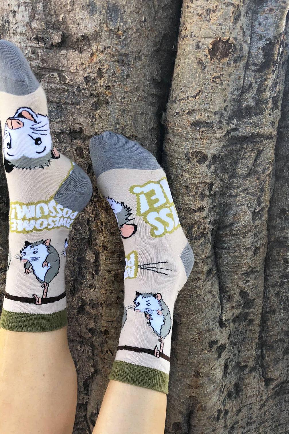 Anything is Possumble | Women's Cotton Crew Funny Socks 20006