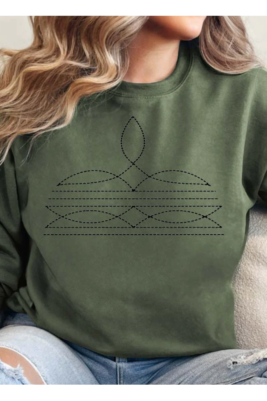 X Western Boot Stitch Tee/Sweatshirt -Multiple Color Options: Large / White Tee