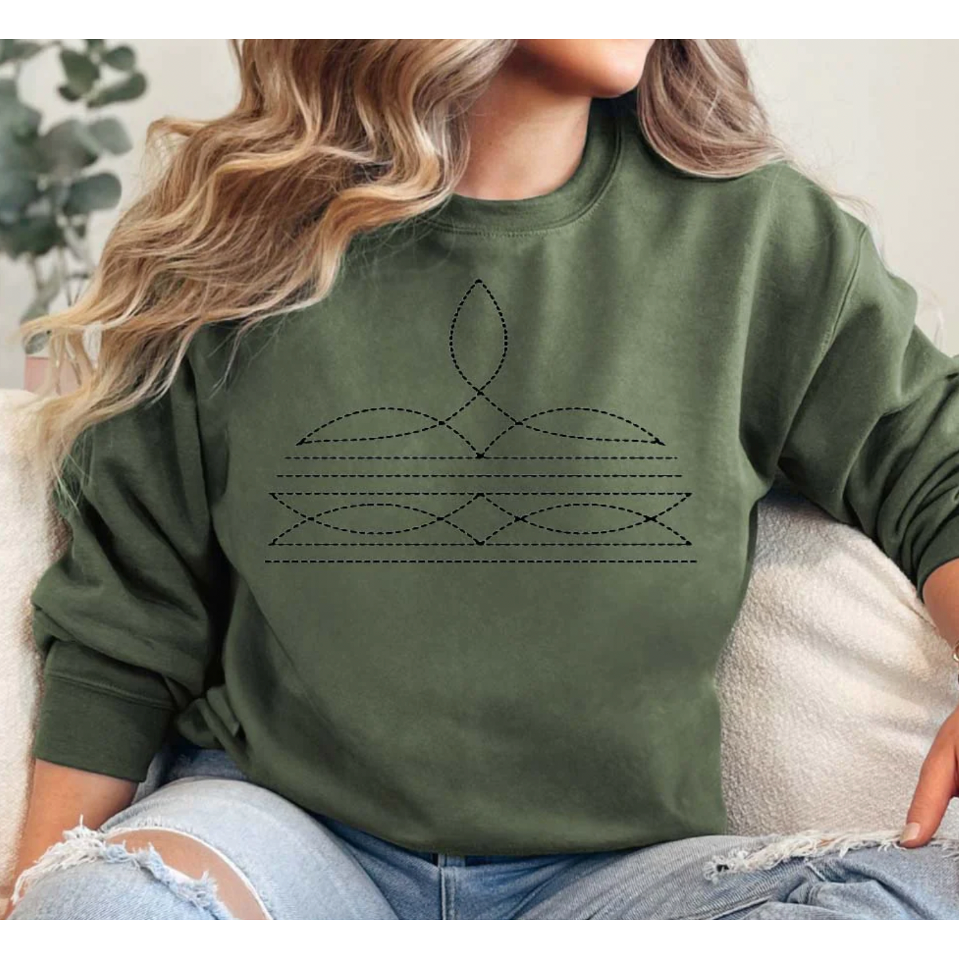 Western Boot Stitch Sweatshirt -XL / White Tee