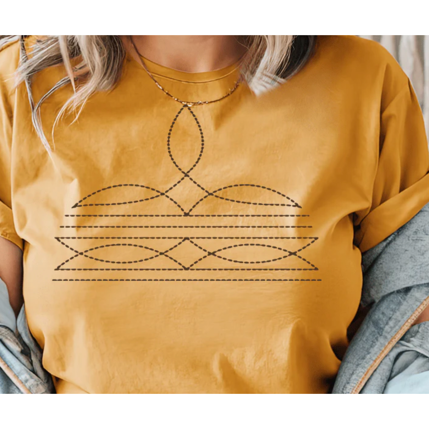 Western Boot Stitch Sweatshirt -XL / White Tee