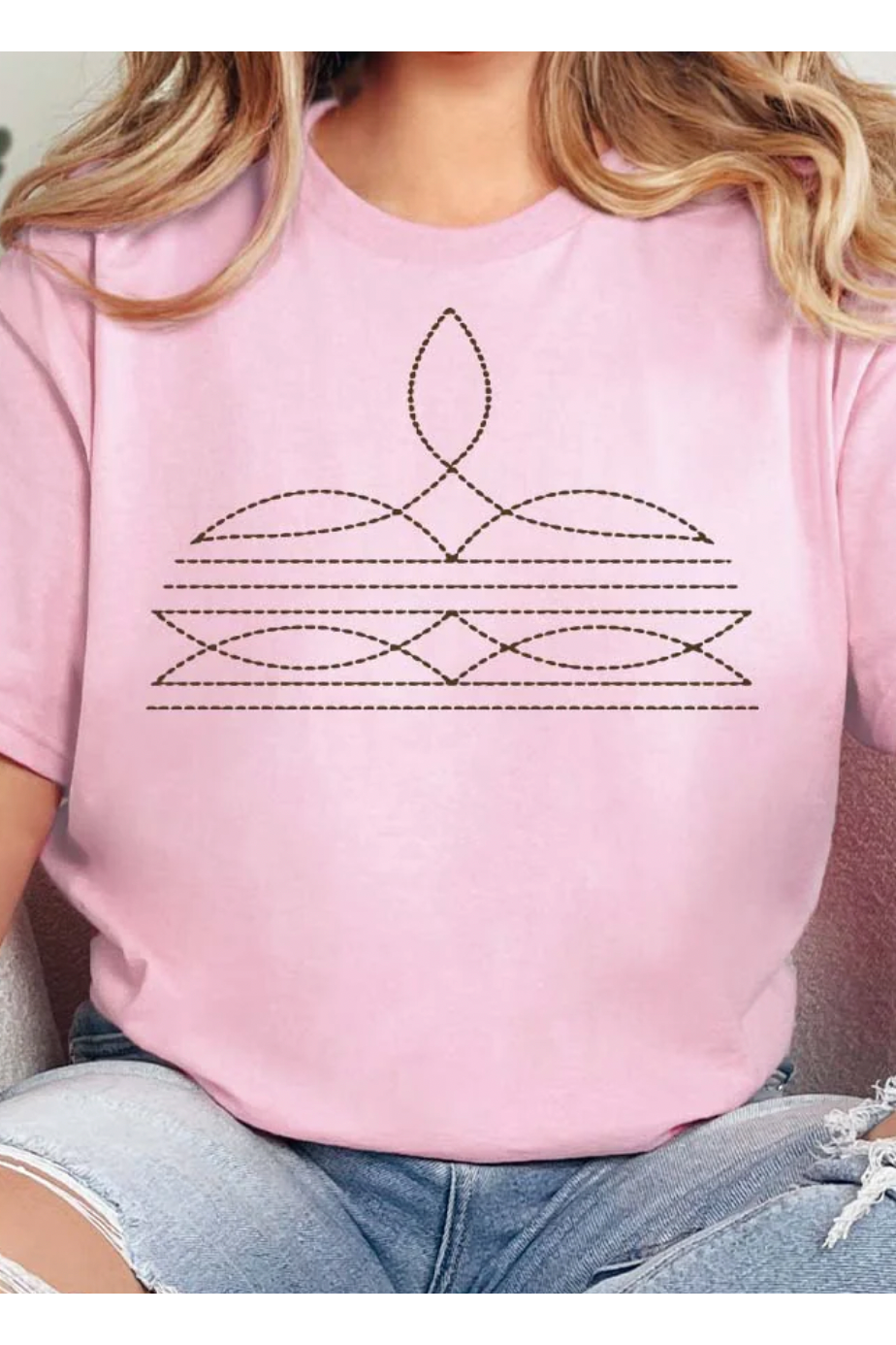 X Western Boot Stitch Tee/Sweatshirt -Multiple Color Options: Large / White Tee