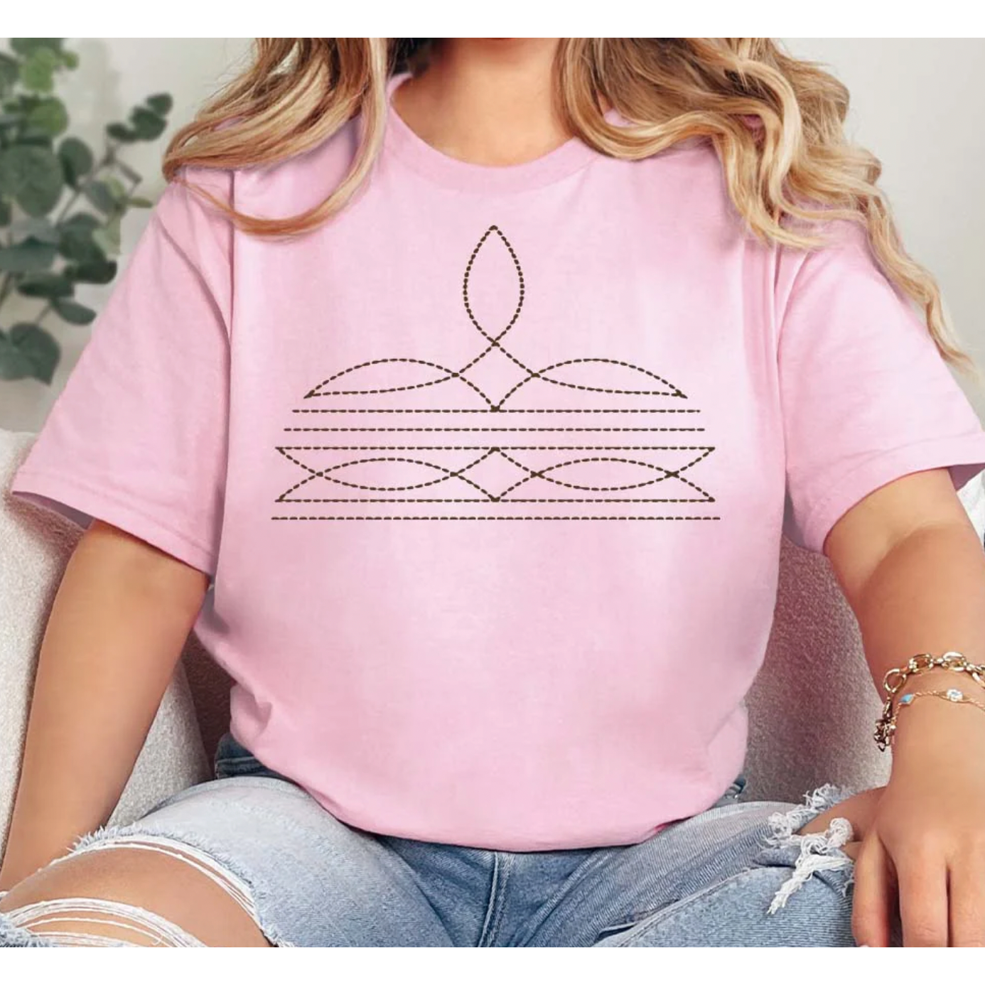 Western Boot Stitch Sweatshirt -XL / White Tee