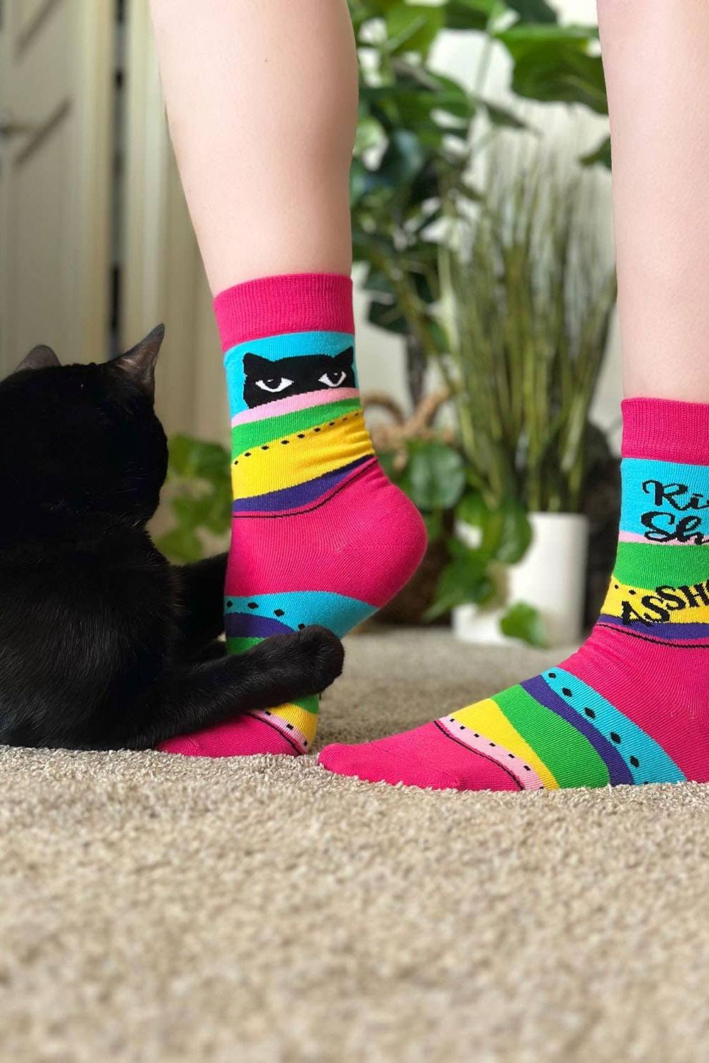 Rise and Shine Asshole Women's Crew Socks With Cats