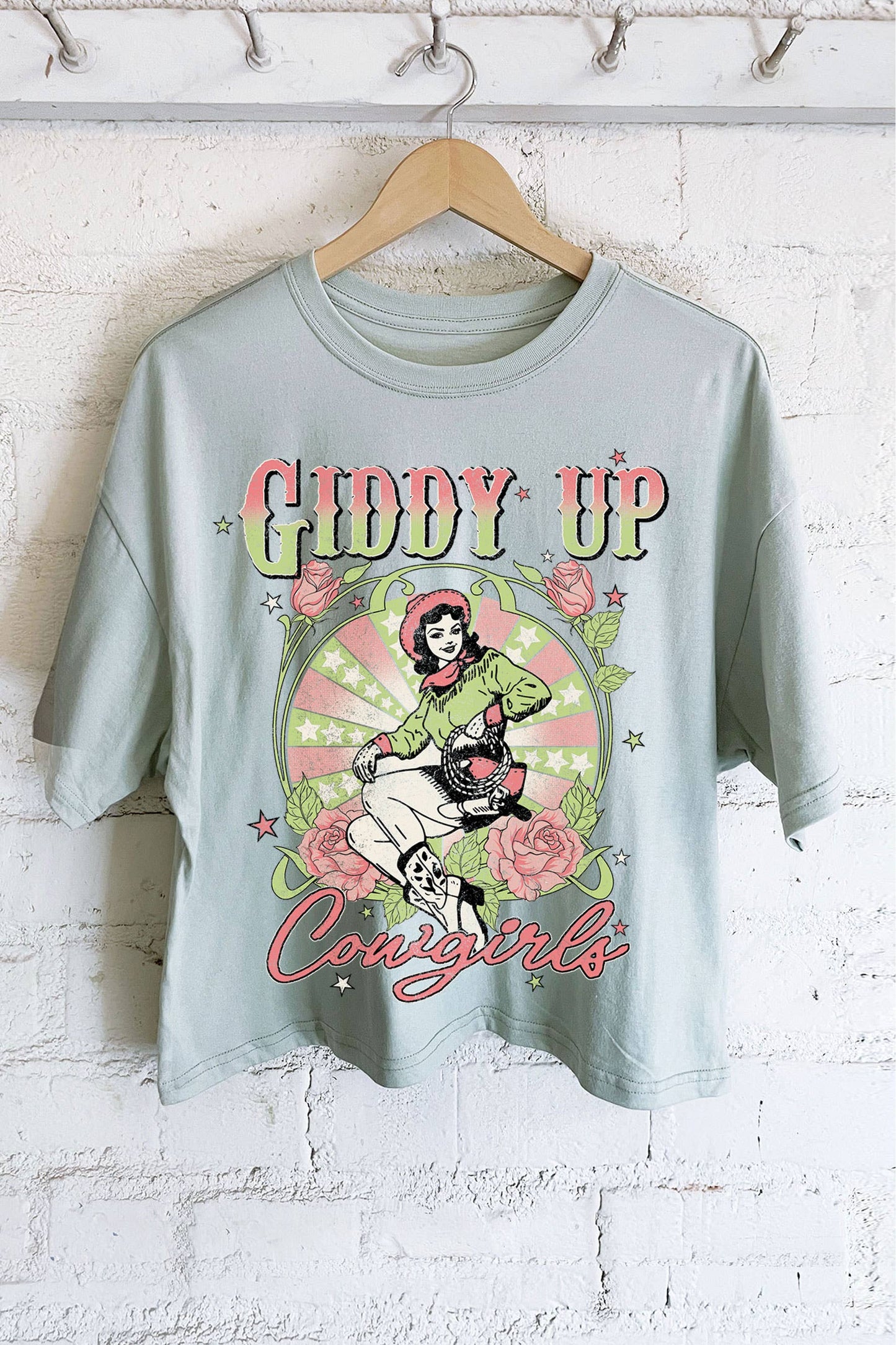 GIDDY UP LONG CROP TOP: Dusty mint
