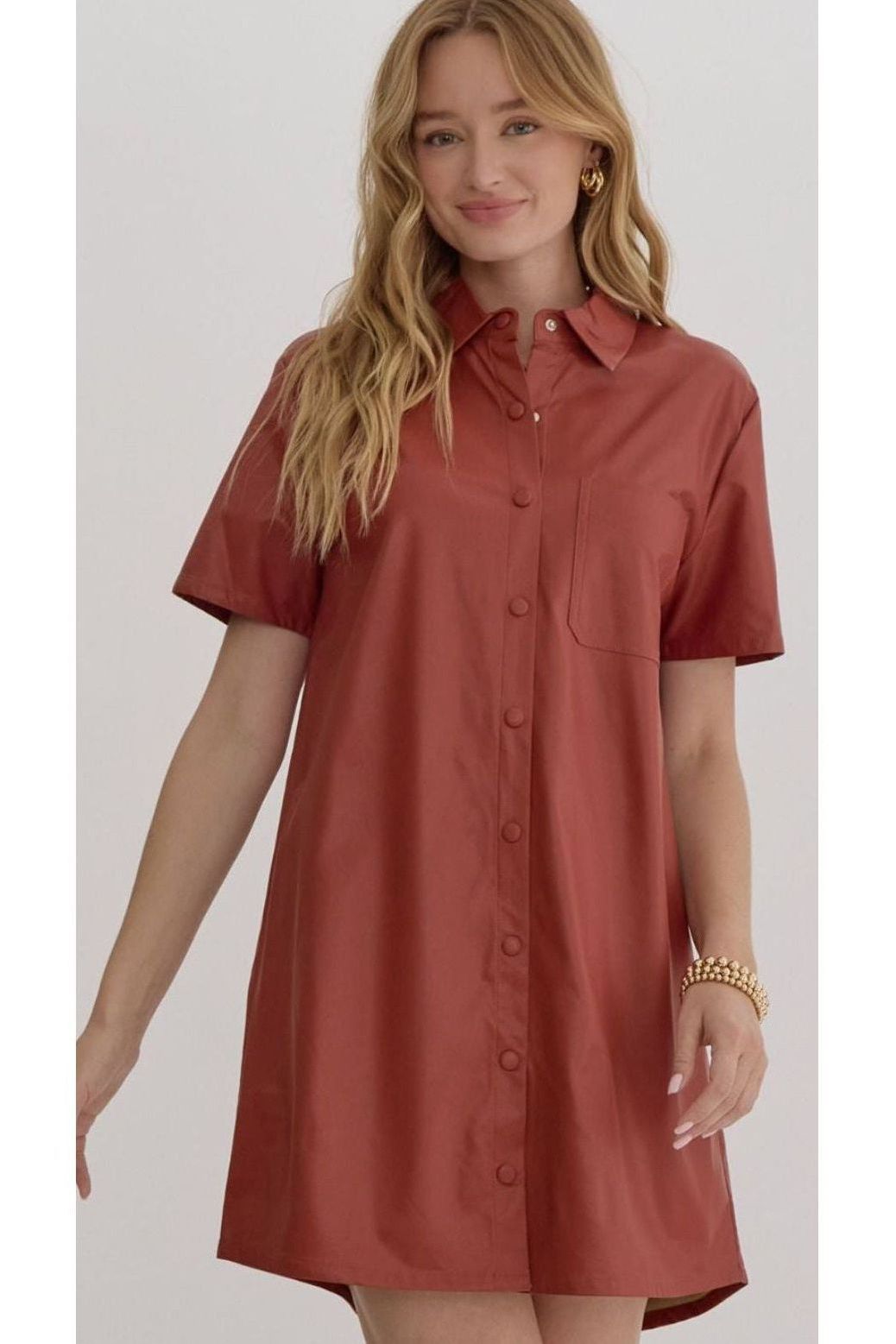 RUST FAUX LEATHER DRESS 21111