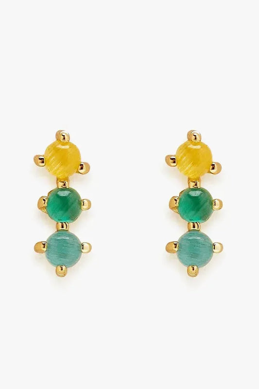 PURA VIDA EARRINGS, 3 STONE GOLD
