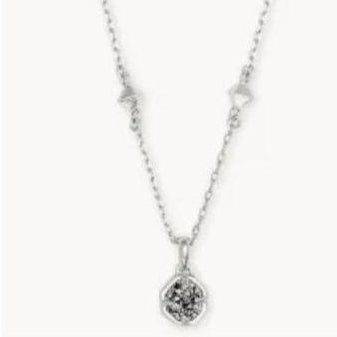 KENDRA SCOTT NOLA SHORT PENDANT NECKLACE ~ RHODIUM PLAT DRUSY