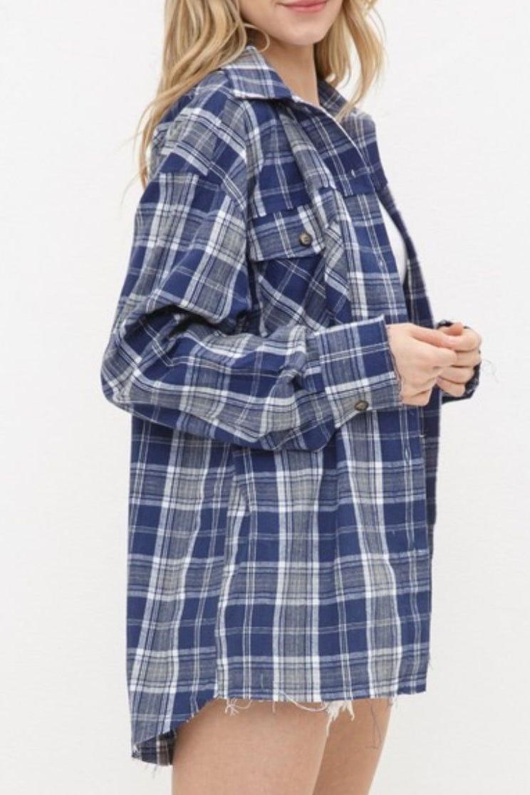 X PLAID SHACKET in NAVY 78831