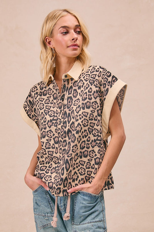 LEOPARD TOP w/COLLAR 4255