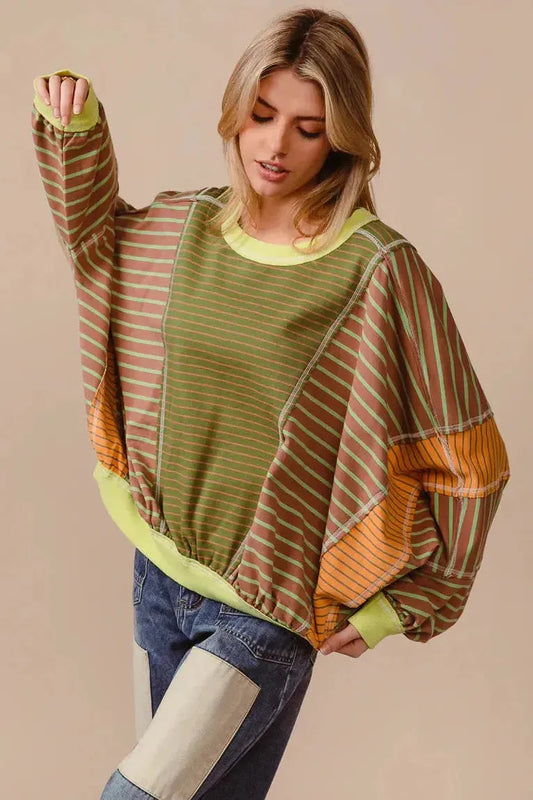 OLIVE STRIPE TOP 1842