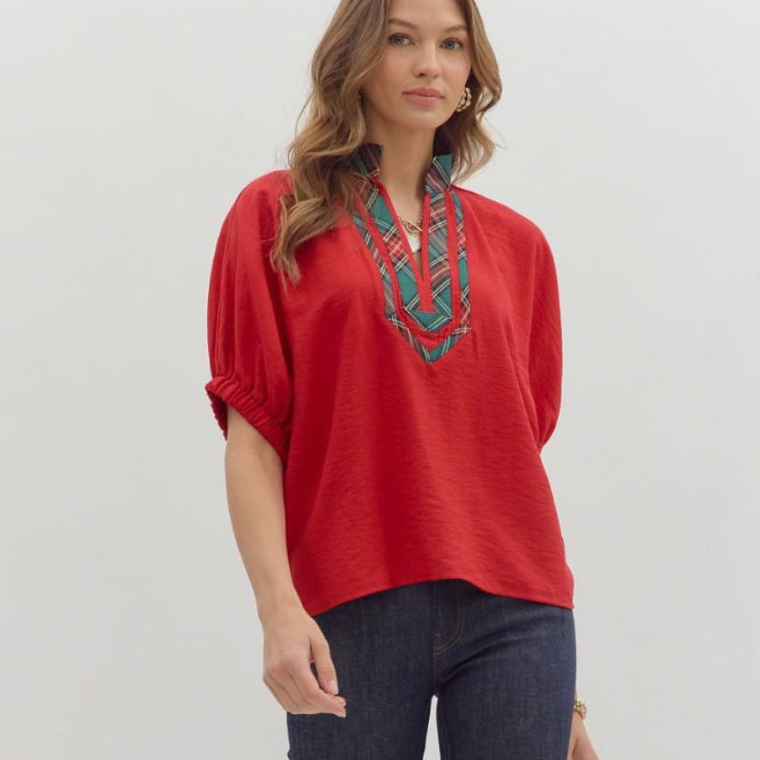 RED PLAID TOP 26024