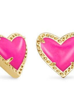 KENDRA SCOTT ARI HEART STUD EARRINGS ~ Gold with stone