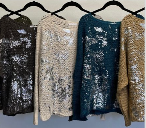 MADE IN ITALY OPEN KNIT FOIL SWEATER