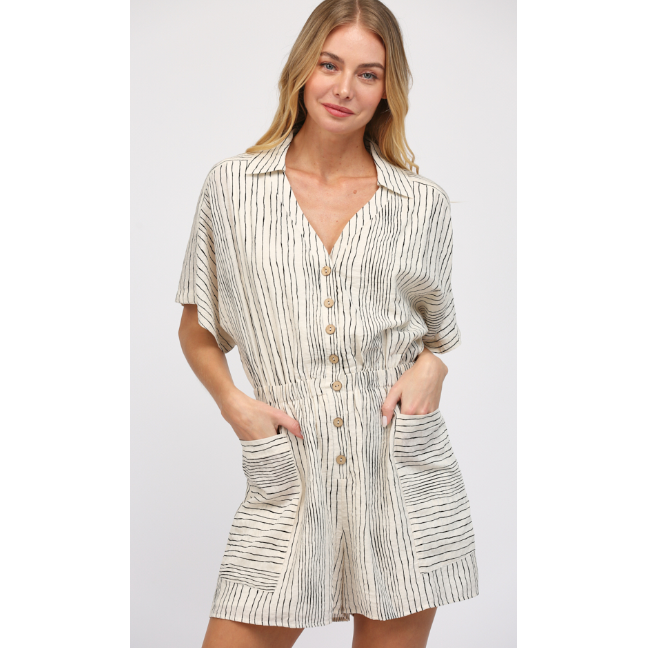 X CREAM STRIPED ROMPLER- Small