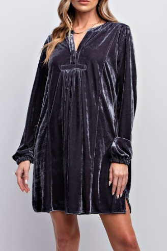 BLUE GREY VELVET TUNIC 15274