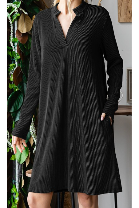 BLACK RIBBED DRESS 6852