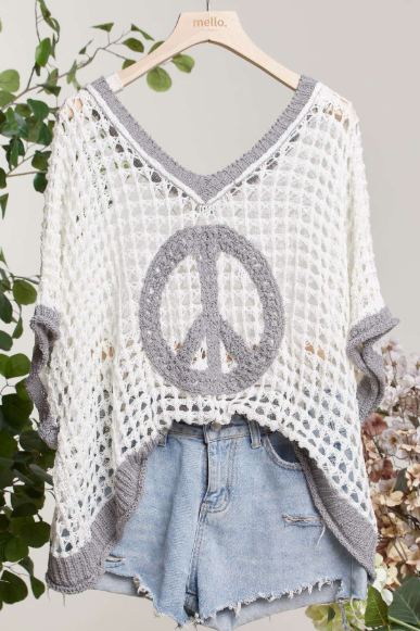 CROCHET PEACE SIGN in GREY 40165