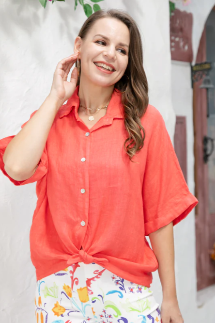 LINEN TOP in CORAL