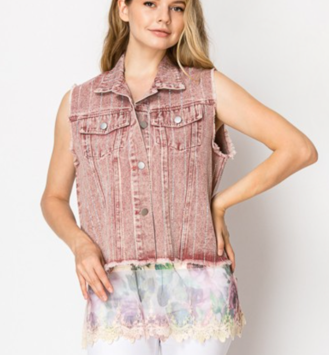 RASPBERRY VEST w/STONES