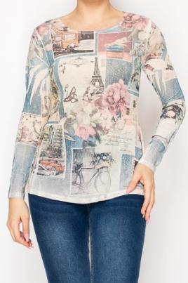 LONG SLEEVED MESH TOP w/SPARKLY DETAILS