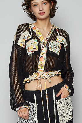 MESH TOP w/Black floral