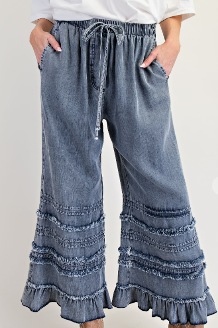 RUFFLE BOTTOM PANTS, DARK DENIM 56397