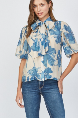 BLUE FLORAL BOW TOP 20340