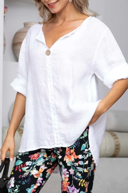 Sophia's Linen Top 17162 WHITE