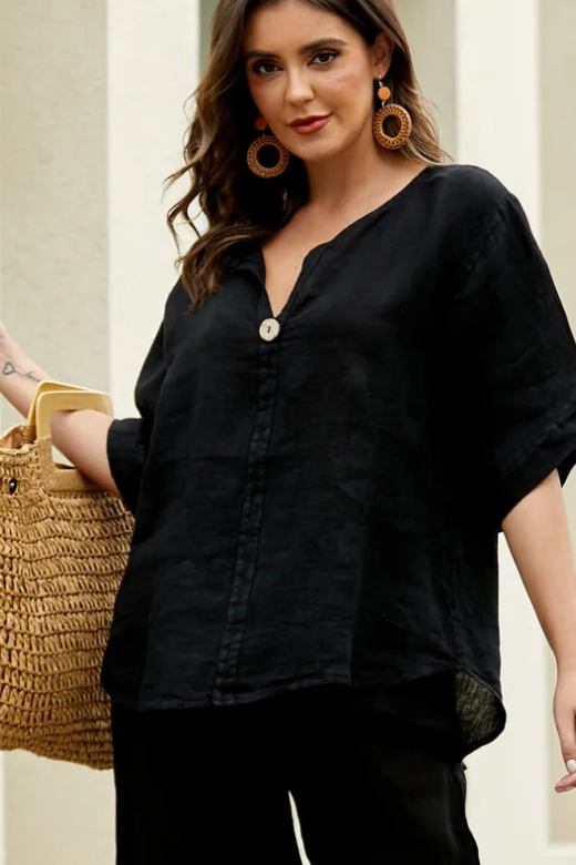 Sophia's Linen Top 17162 BLACK