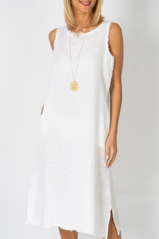 MADE IN ITALY LINEN LONG DRESS 1836 WHITE