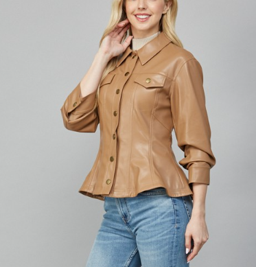 FAUX LEATHER JACKET 75207 CAMEL