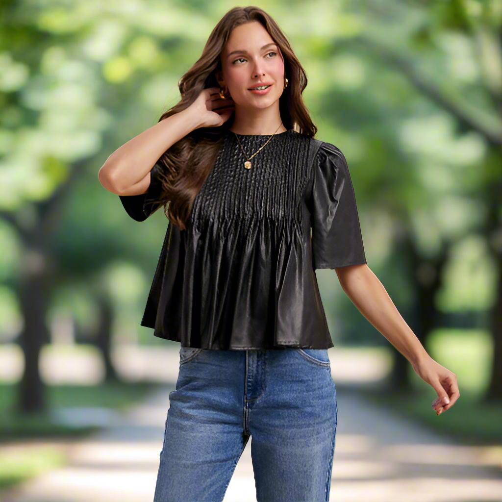 PLEATHER TOP 3243