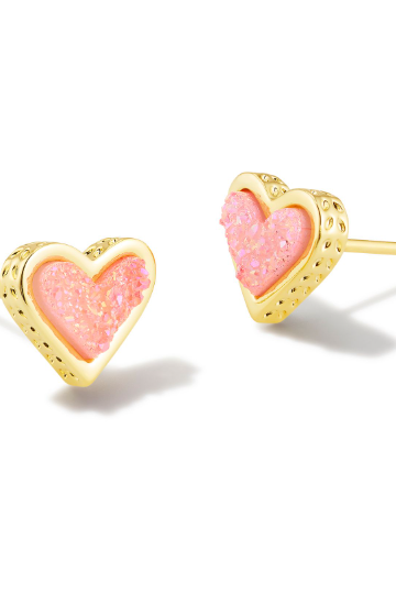 KENDRA SCOTT ARI HEART STUD EARRINGS ~ Gold