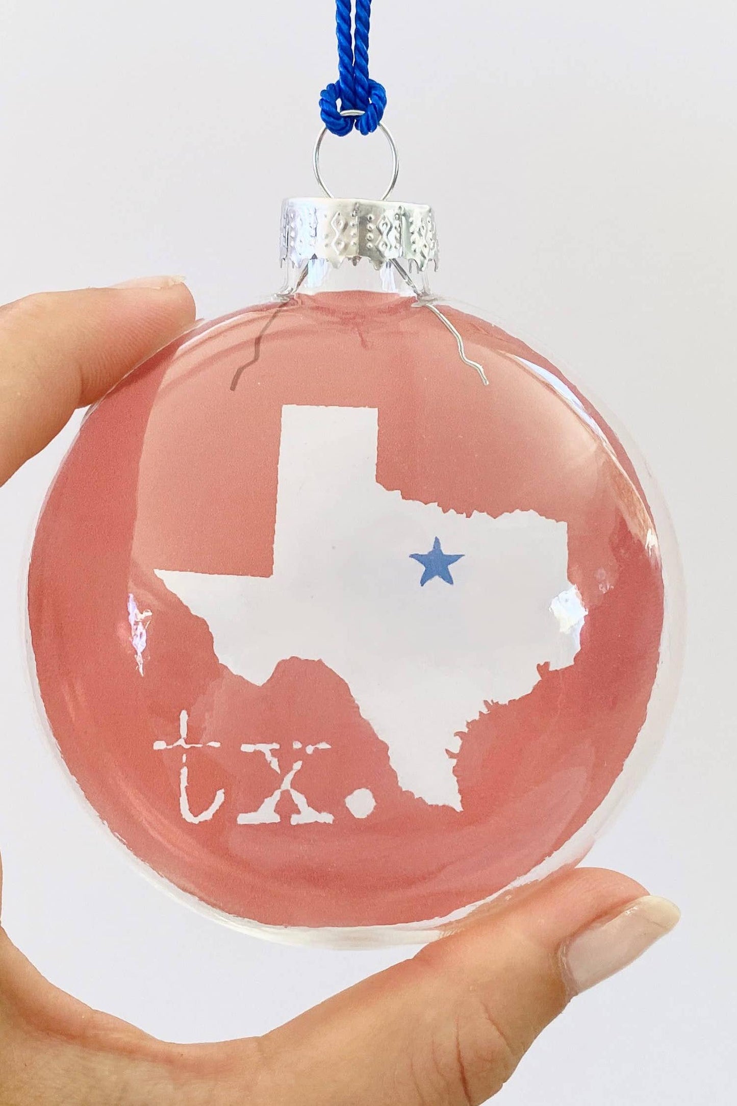 Waxahachie Texas State With Star See-Through Glass Ornament
