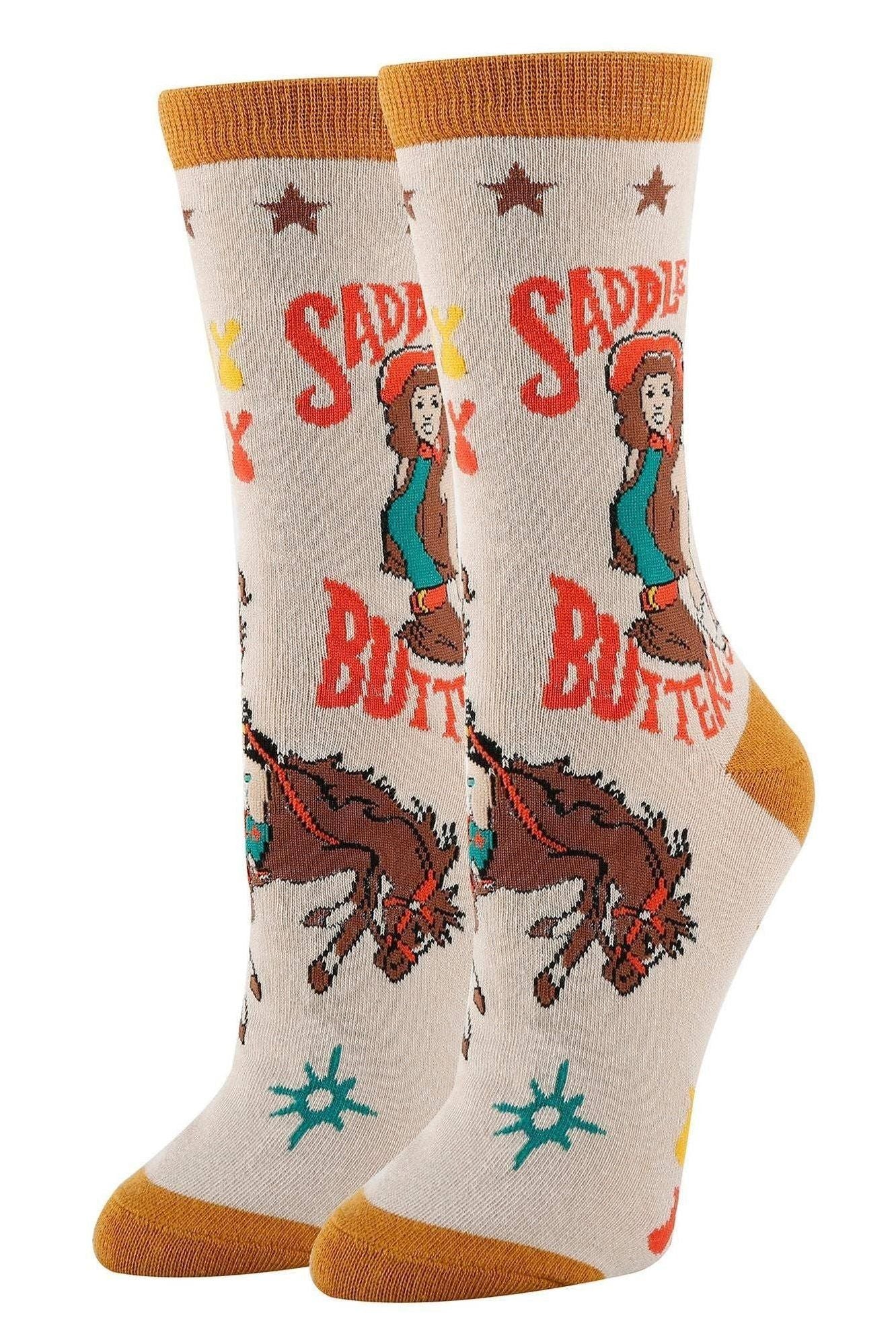 Saddle Up | Women's Western Fun Saying Cowgirl Crew Socks 23507