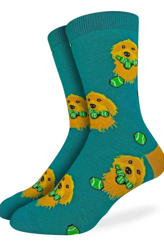 Men's Golden Retriever with Tennis Balls Socks: Shoe Size 7-12