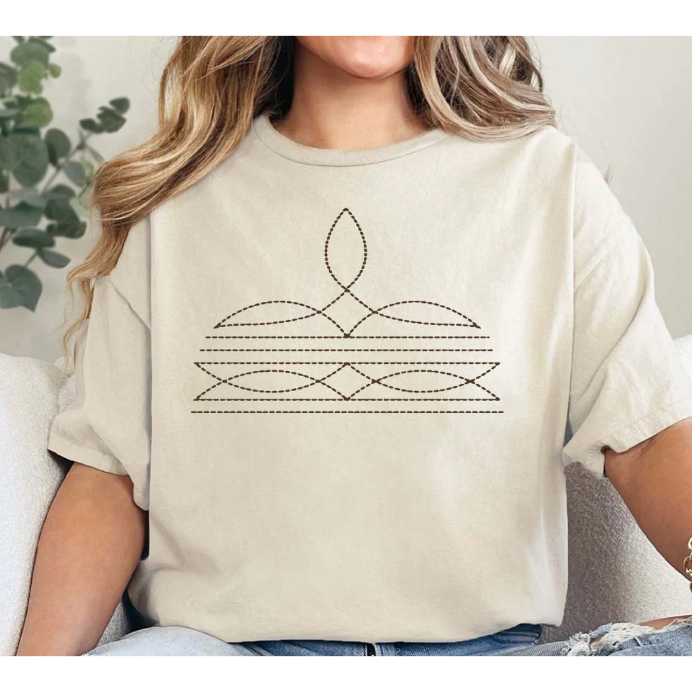 Western Boot Stitch Sweatshirt -XL / White Tee
