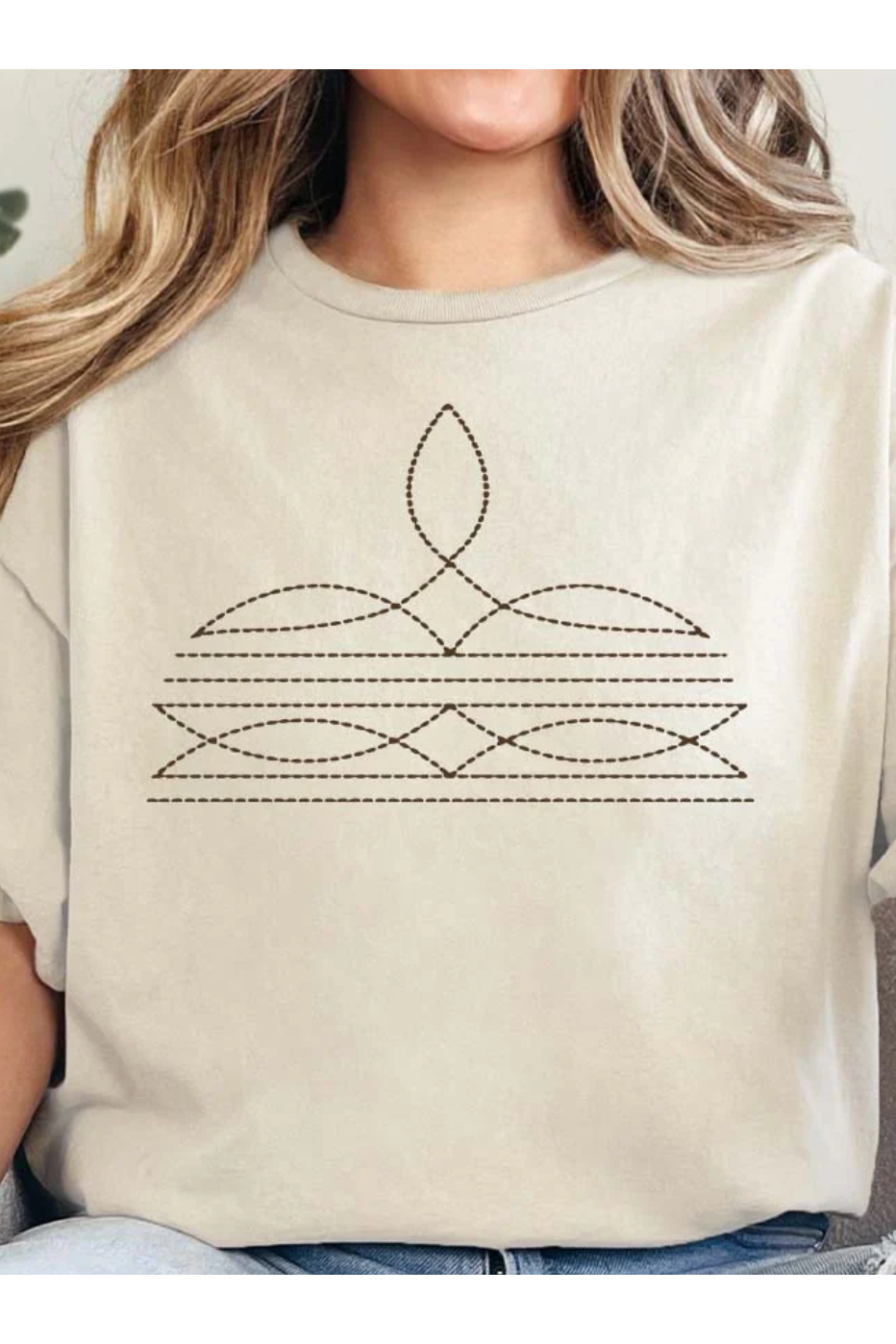 X Western Boot Stitch Sweatshirt -XL / White Tee