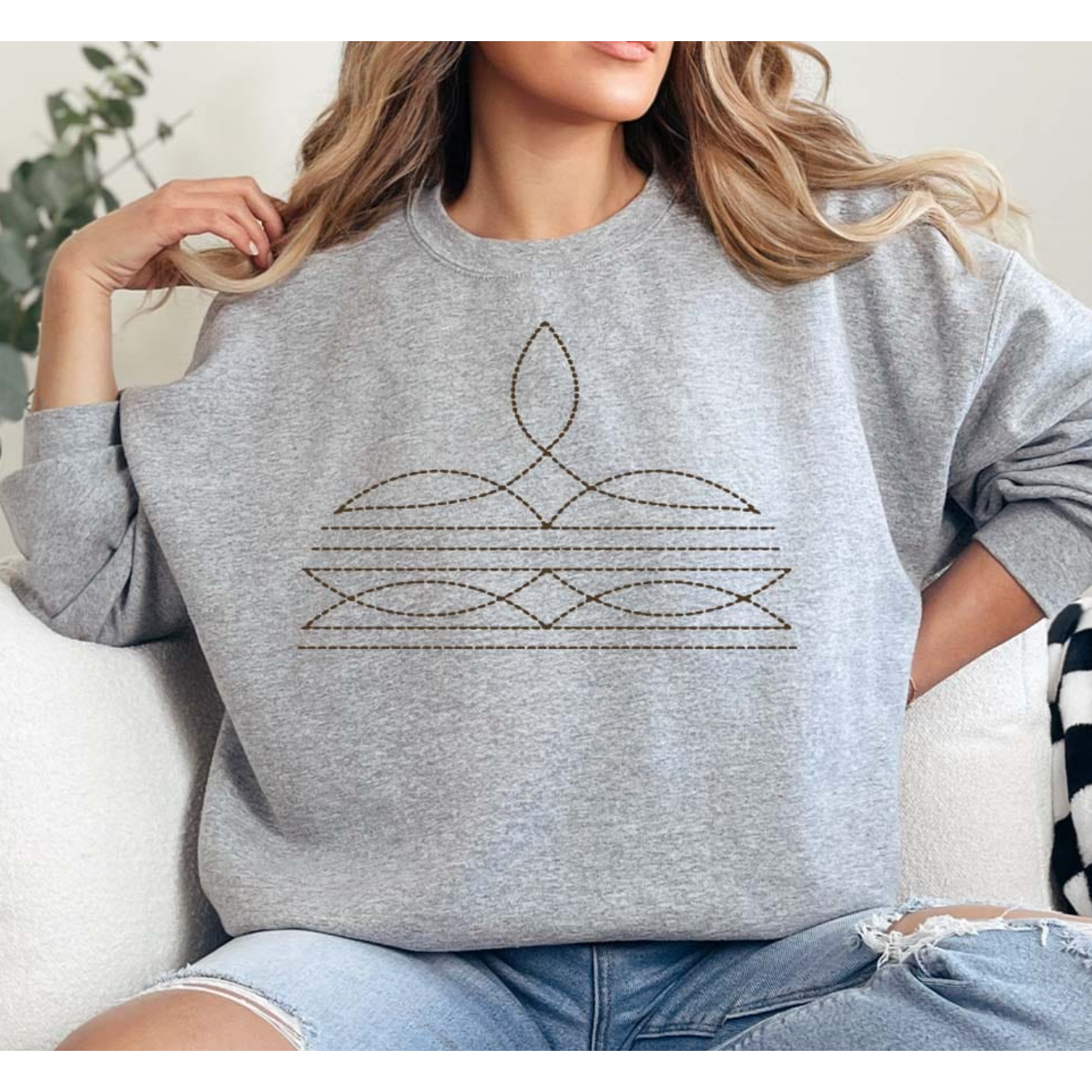 Western Boot Stitch Sweatshirt -XL / White Tee