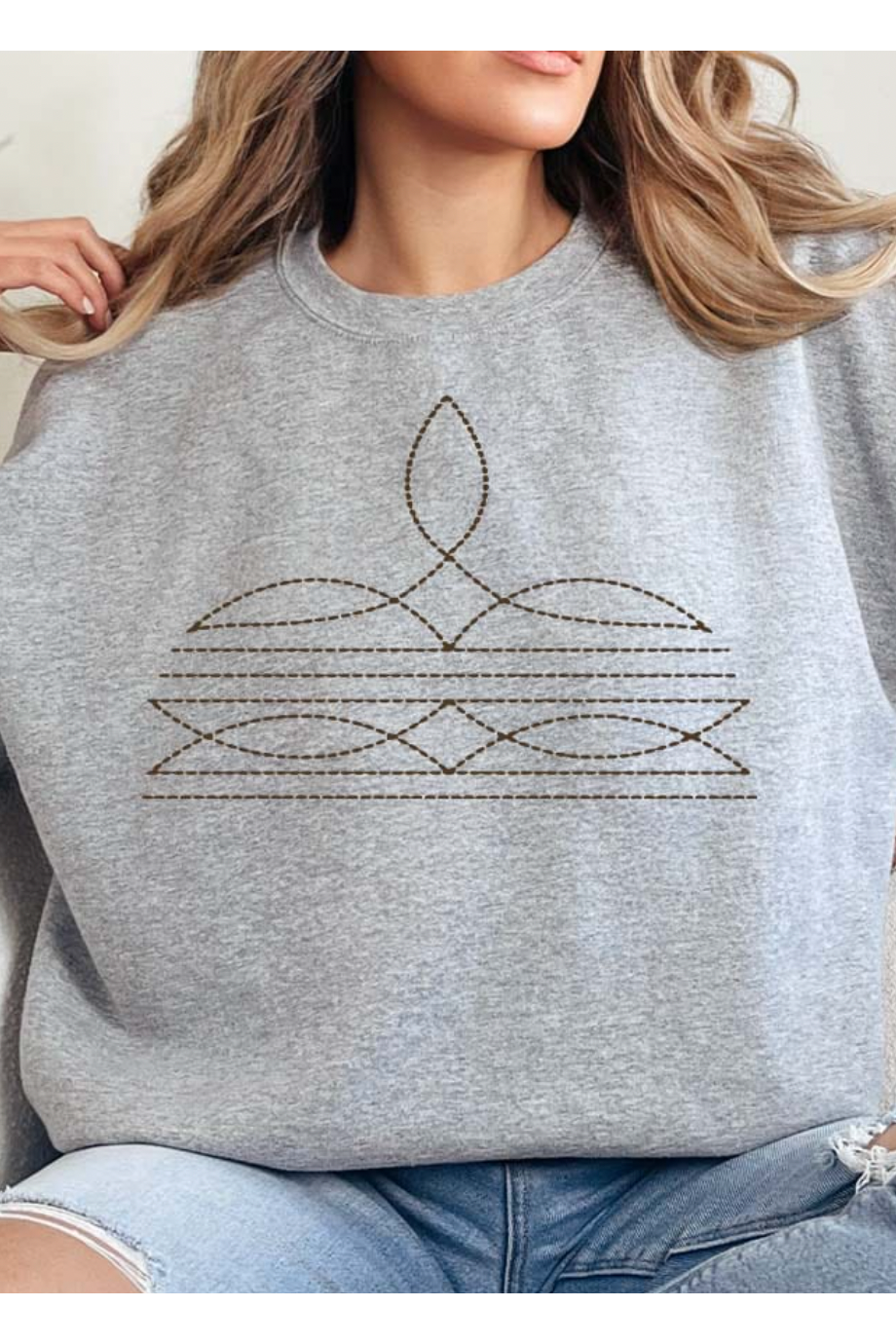X Western Boot Stitch Sweatshirt -XL / White Tee