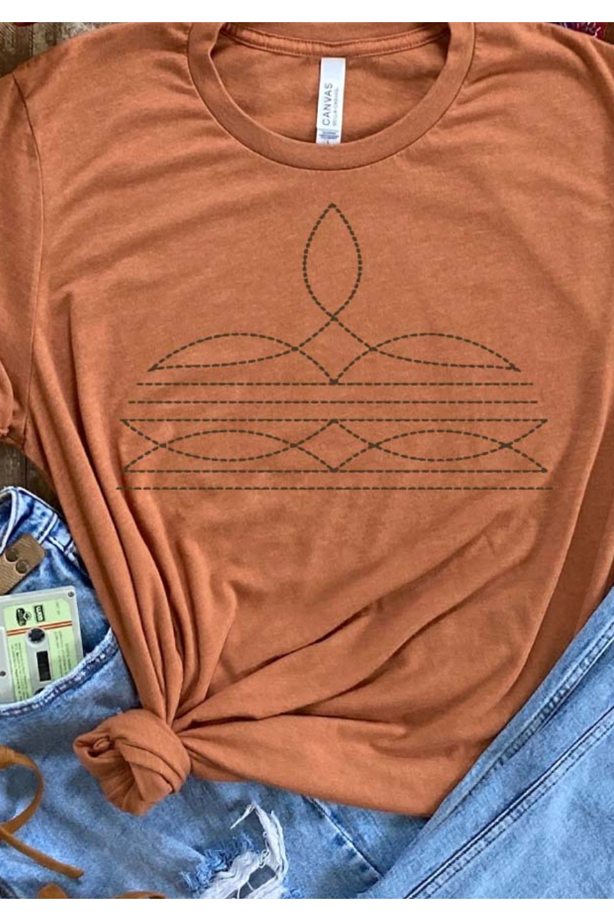 X Western Boot Stitch Tee/Sweatshirt -Multiple Color Options: Large / White Tee