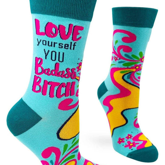 Love Yourself You Badass Bitch Ladies' Novelty Crew Socks